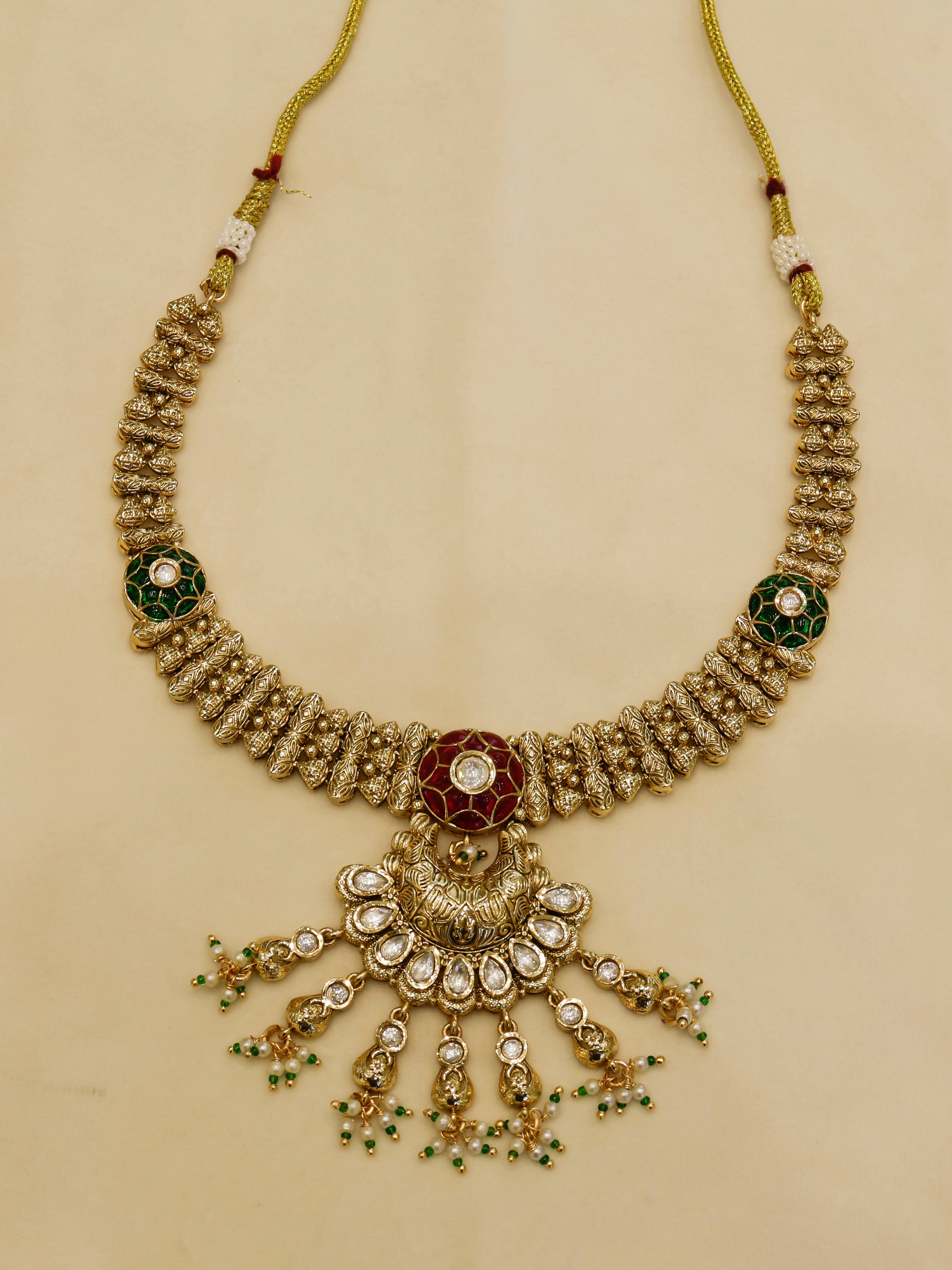 Aanura Bridal Kundan Pearl Choker Necklace with Earrings