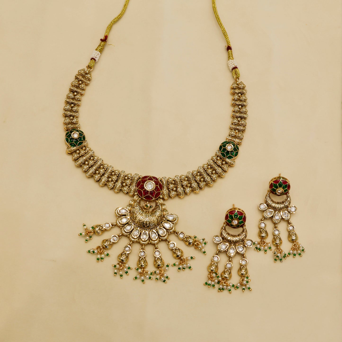 Aanura Bridal Kundan Pearl Choker Necklace with Earrings