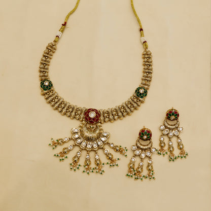 Aanura Bridal Kundan Pearl Choker Necklace with Earrings