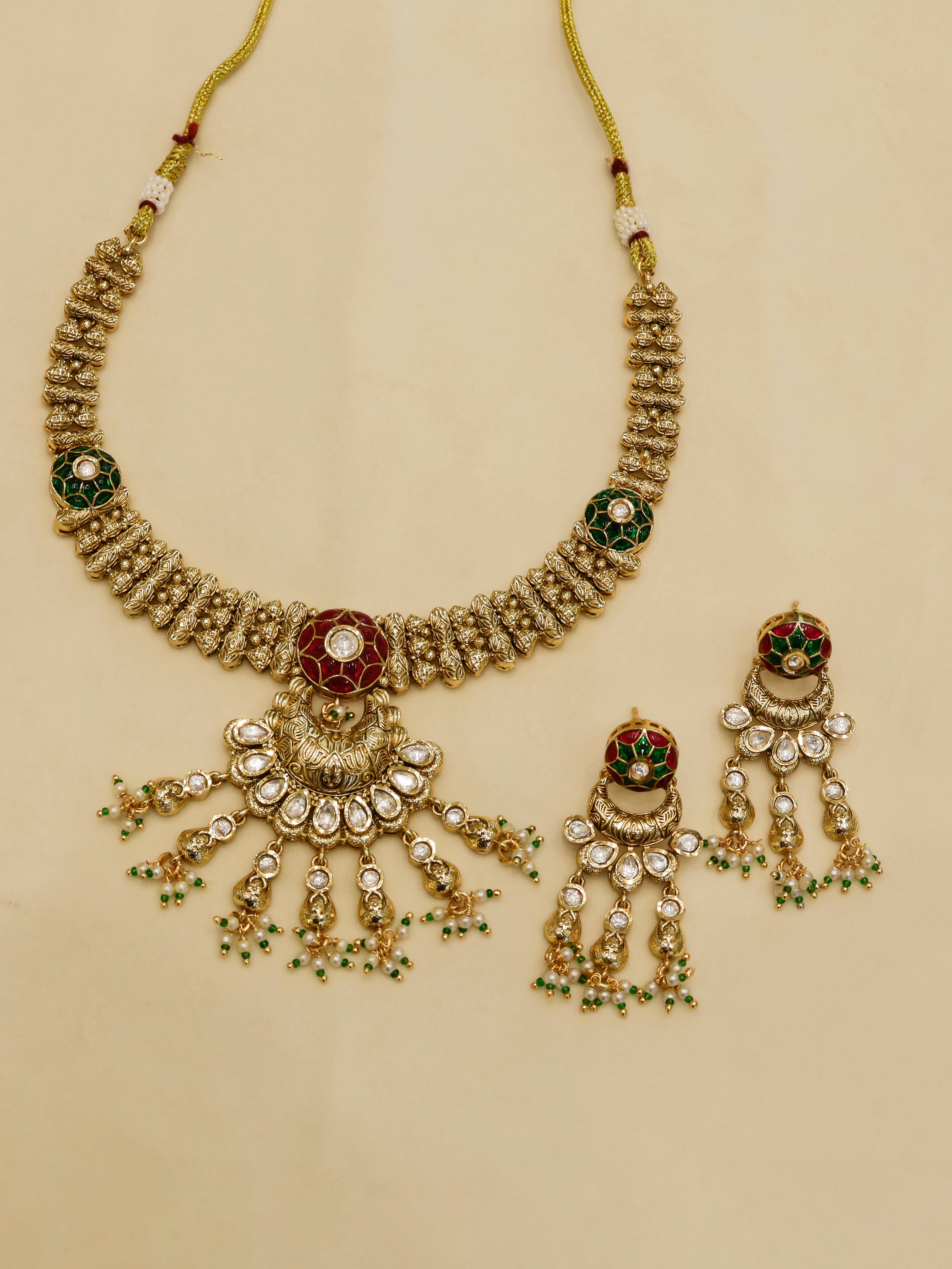Aanura Bridal Kundan Pearl Choker Necklace with Earrings