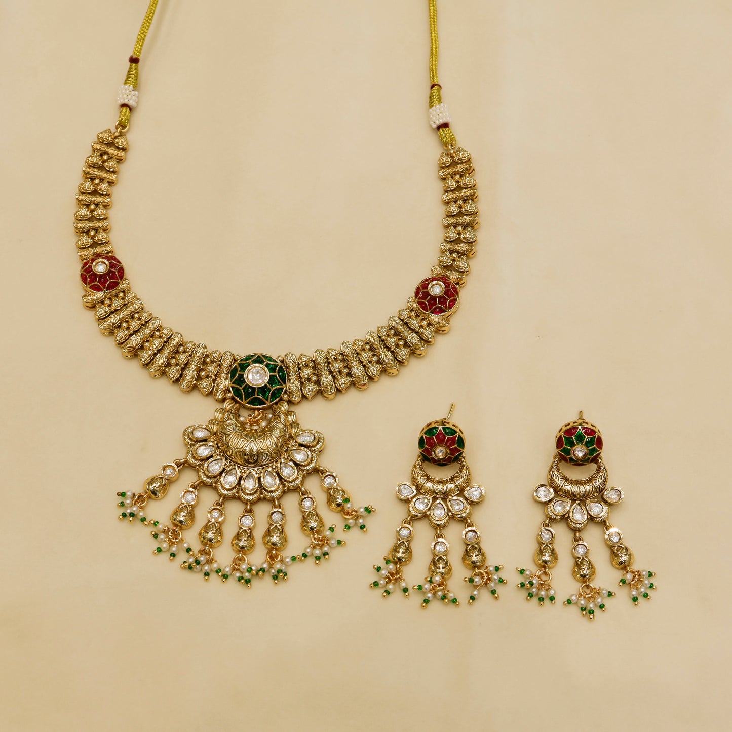 Aanura Bridal Kundan Pearl Choker Necklace with Earrings