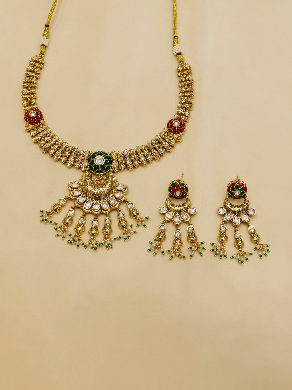 Aanura Bridal Kundan Pearl Choker Necklace with Earrings