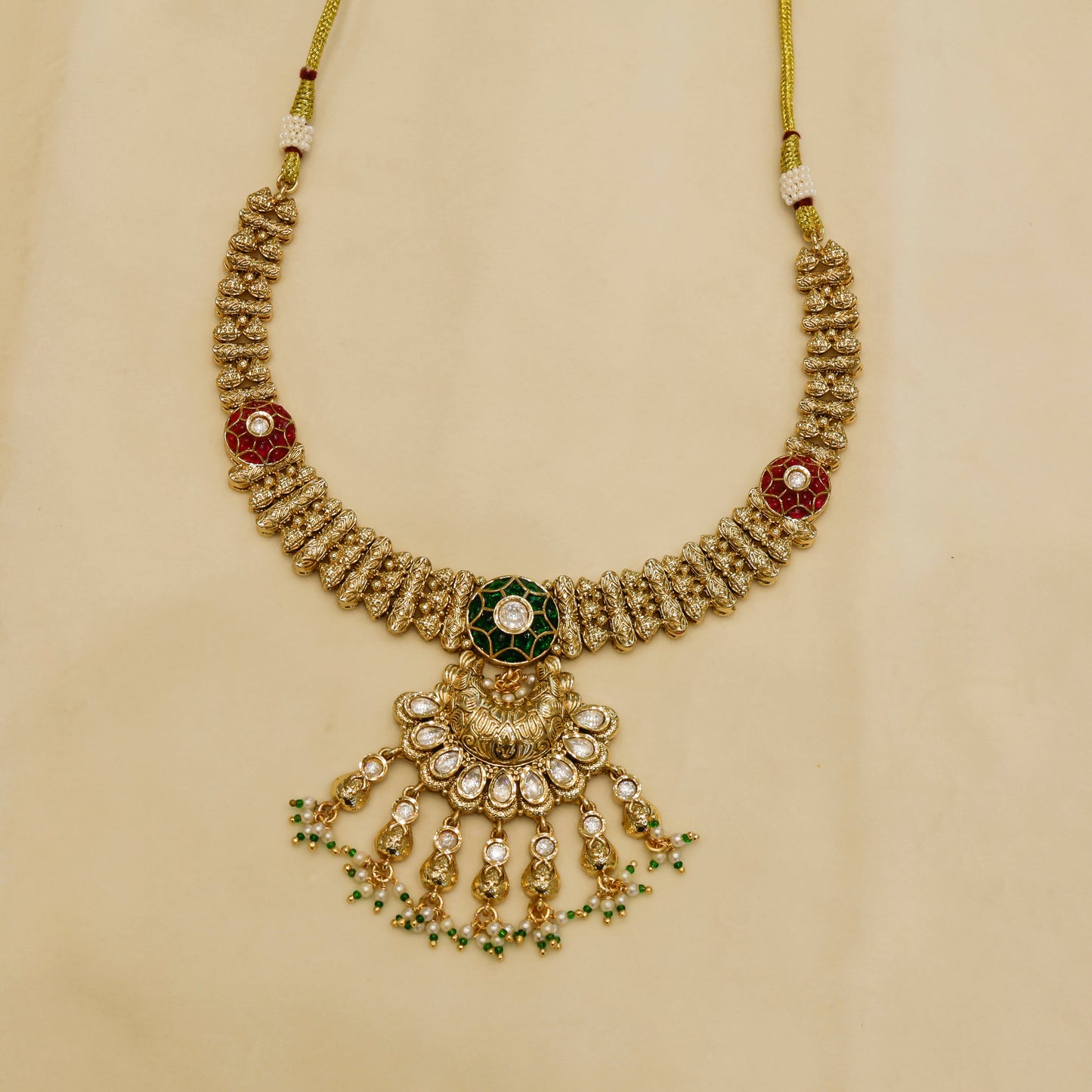 Aanura Bridal Kundan Pearl Choker Necklace with Earrings