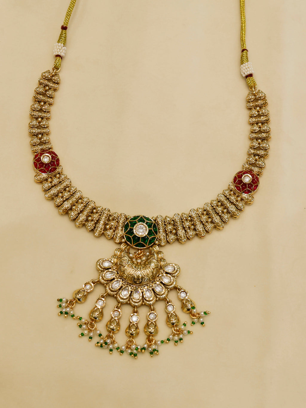 Aanura Bridal Kundan Pearl Choker Necklace with Earrings