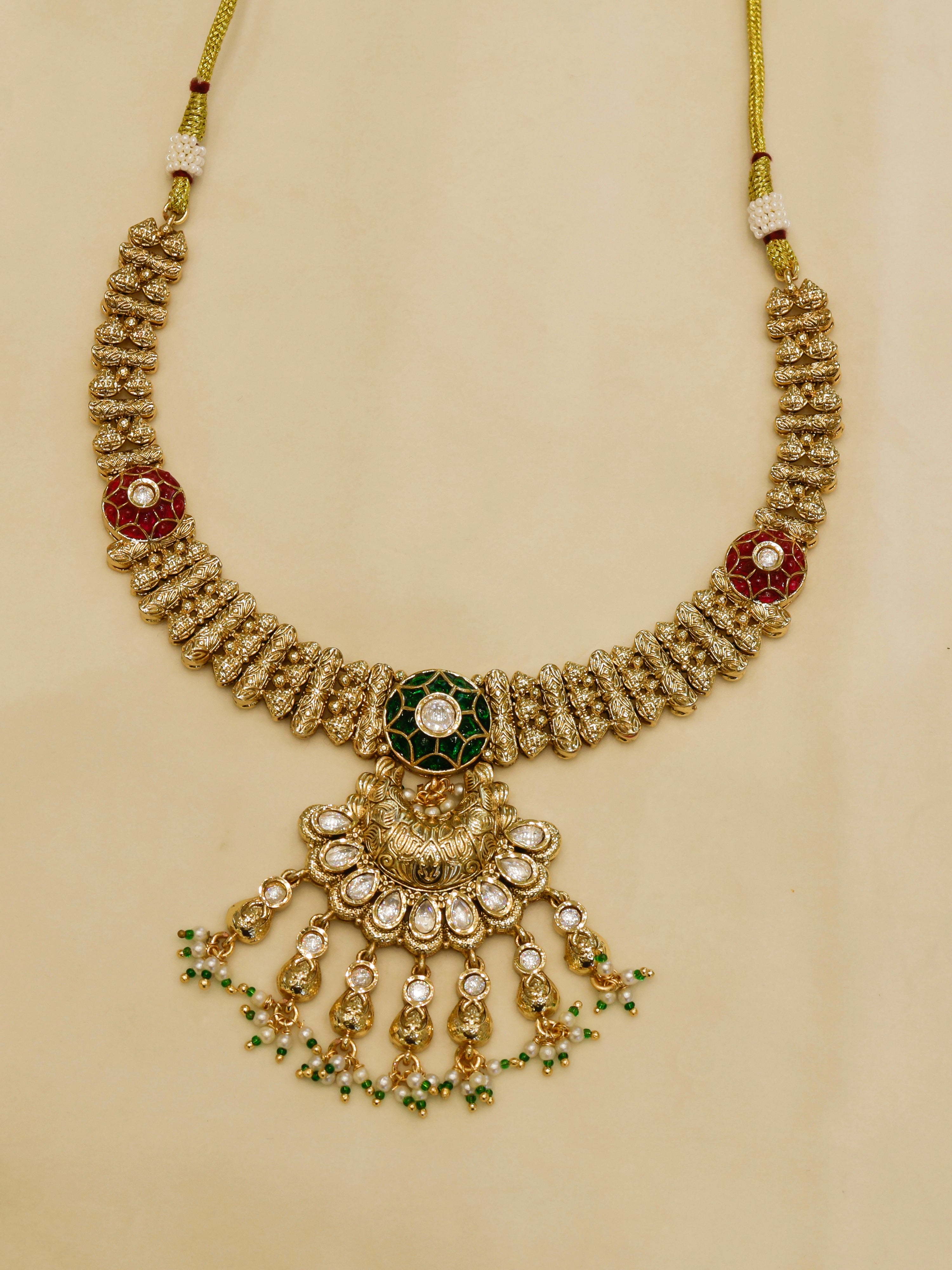 Aanura Bridal Kundan Pearl Choker Necklace with Earrings