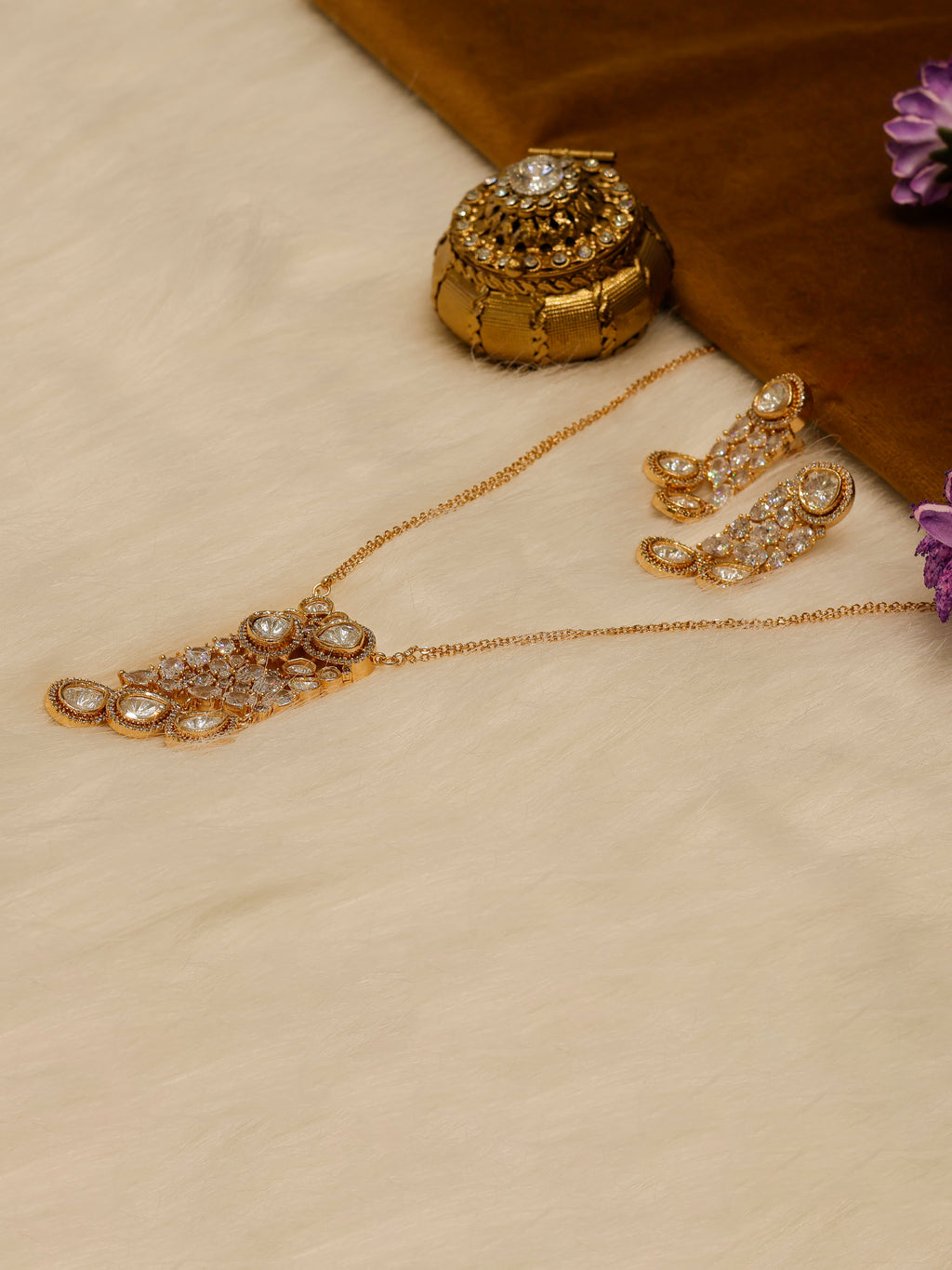 Aanura Ruby & Kundan Long Pendant Necklace Set with Earrings