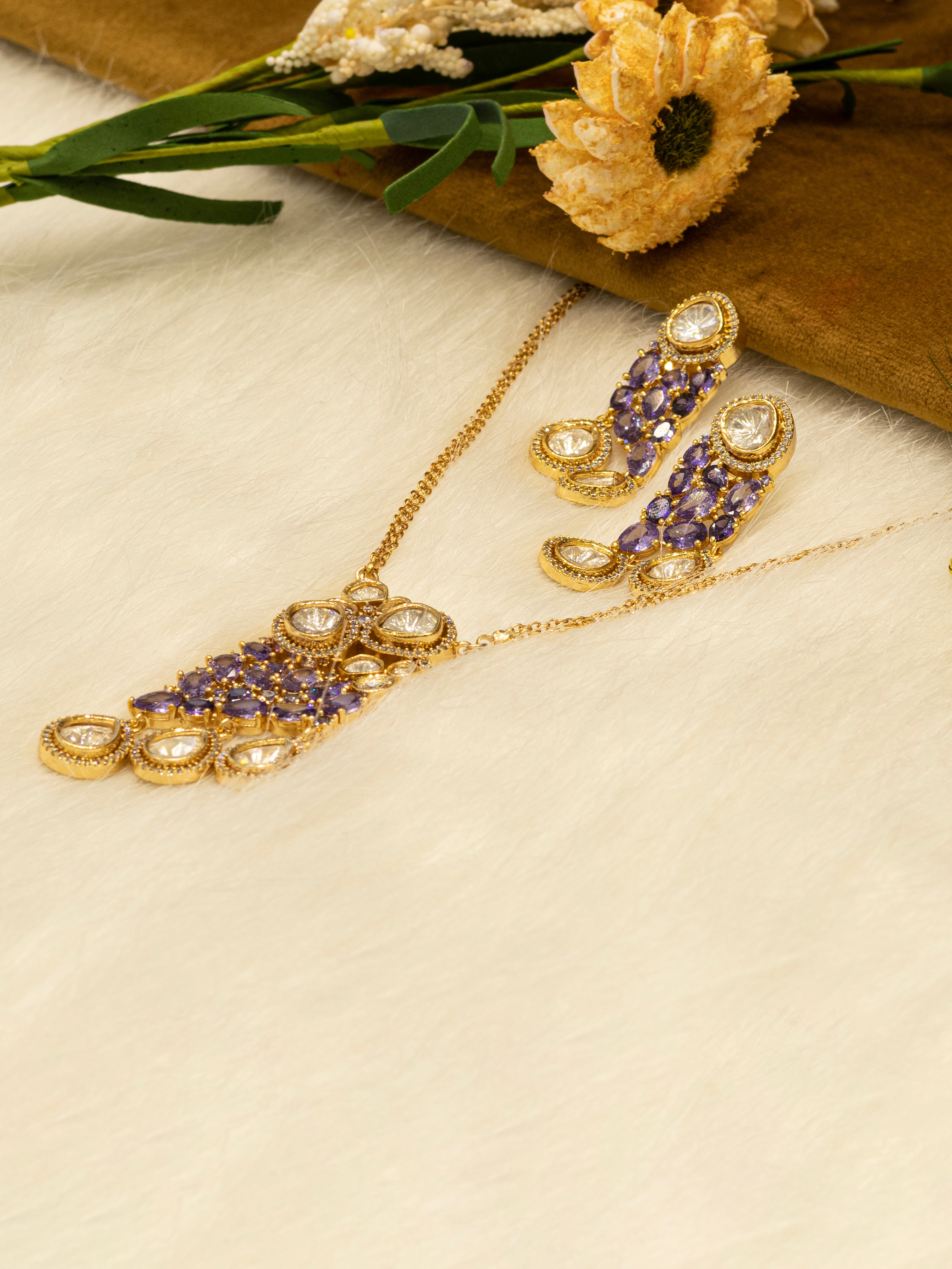 Aanura Ruby & Kundan Long Pendant Necklace Set with Earrings