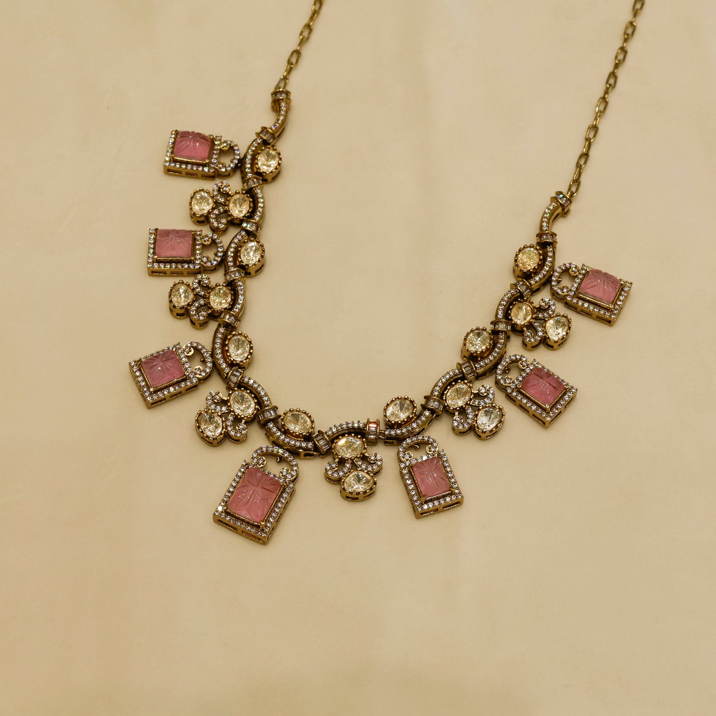 Aanura Green Carved Stone Choker Necklace Set with Earrings