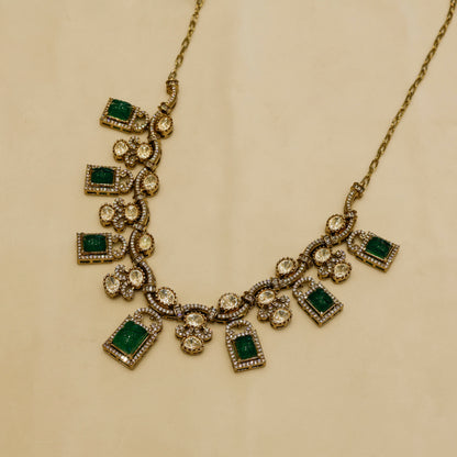 Aanura Green Carved Stone Choker Necklace Set with Earrings