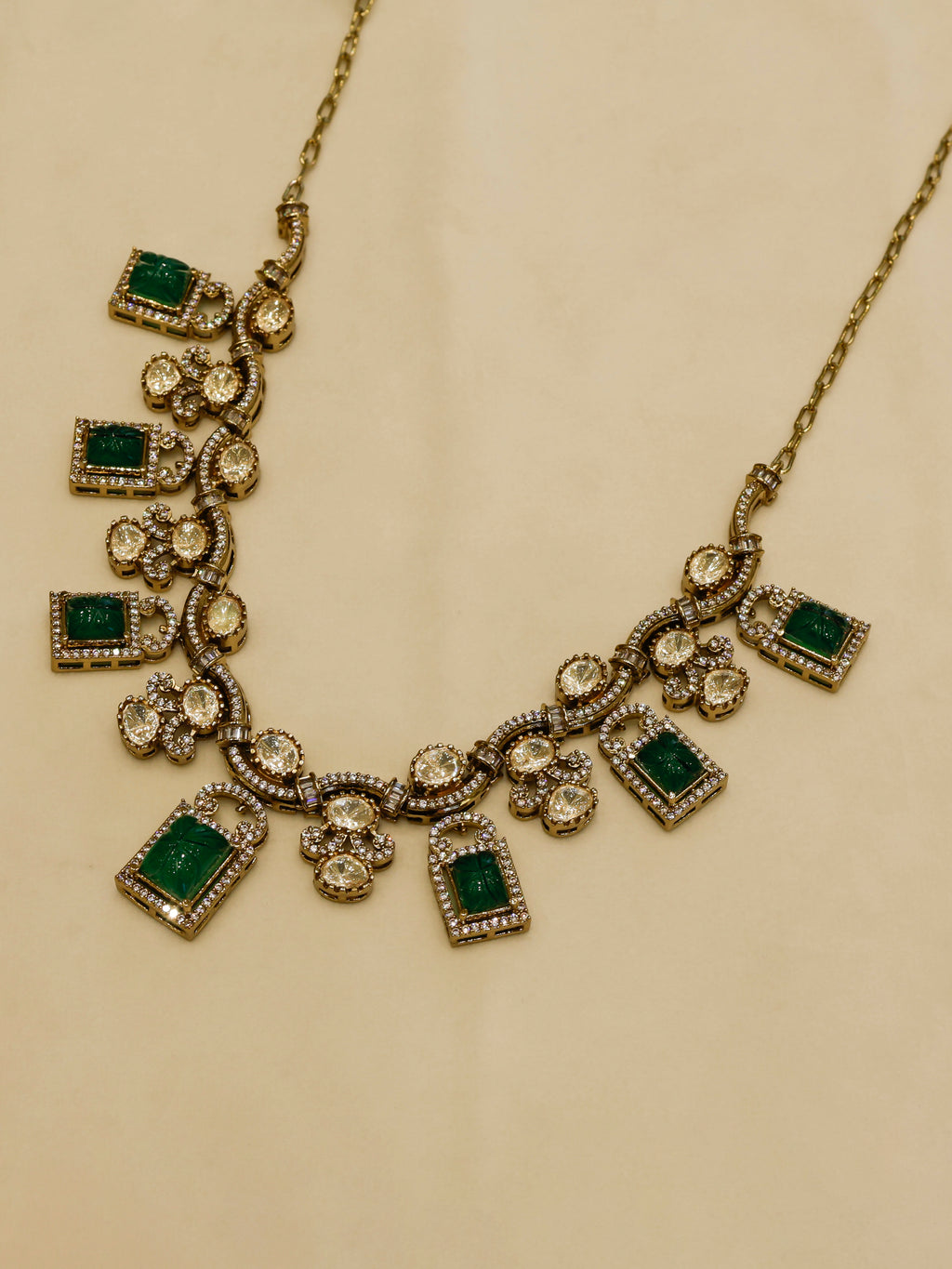 Aanura Green Carved Stone Choker Necklace Set with Earrings