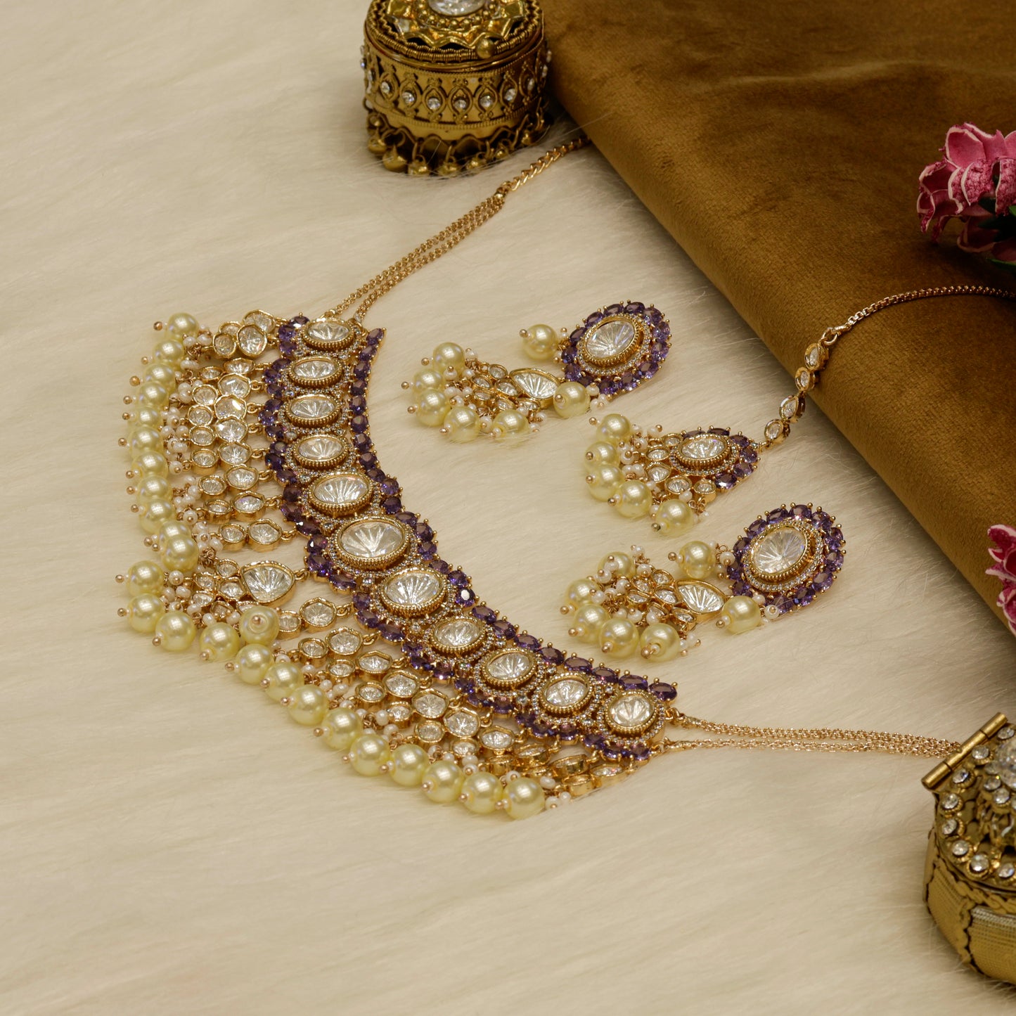 Aanura Pearl Kundan Bridal Necklace Set