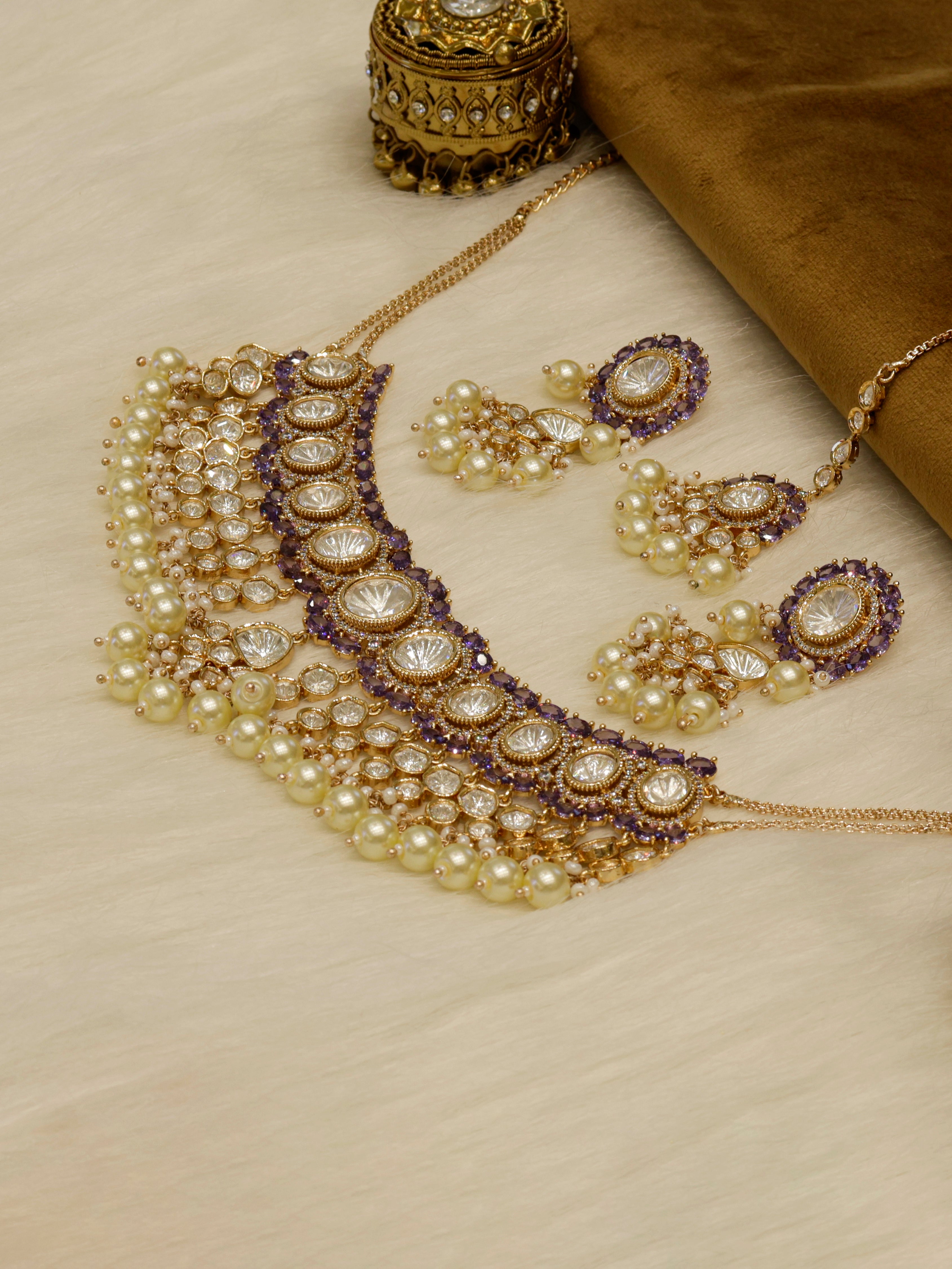 Aanura Pearl Kundan Bridal Necklace Set