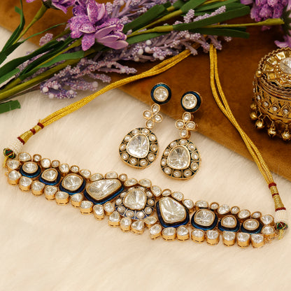Aanura Kundan Choker Necklace Set with Matching Earrings