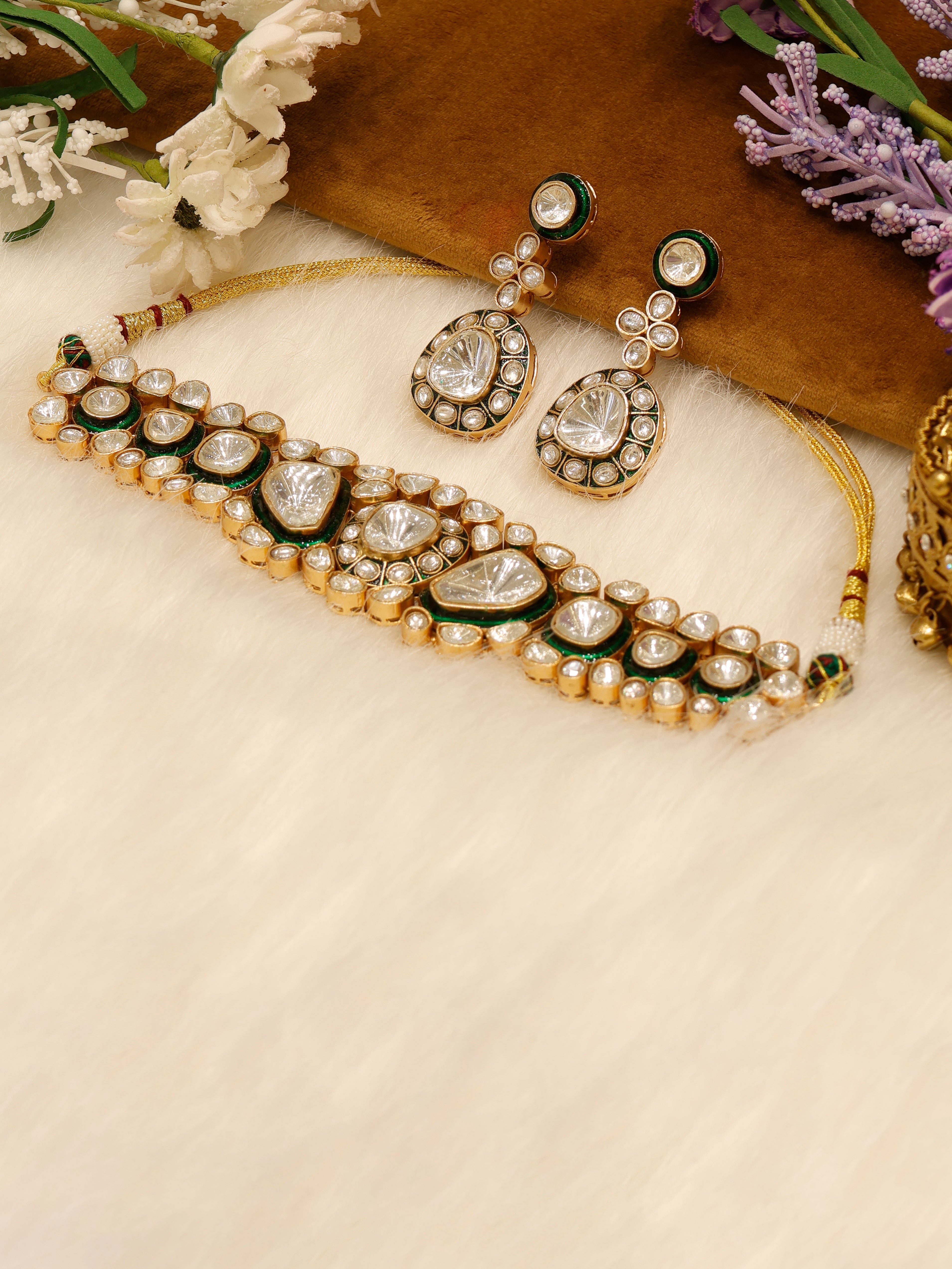 Aanura Kundan Choker Necklace Set with Matching Earrings