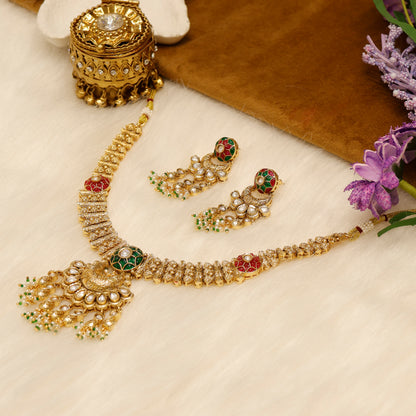 Aanura Bridal Kundan Pearl Choker Necklace with Earrings