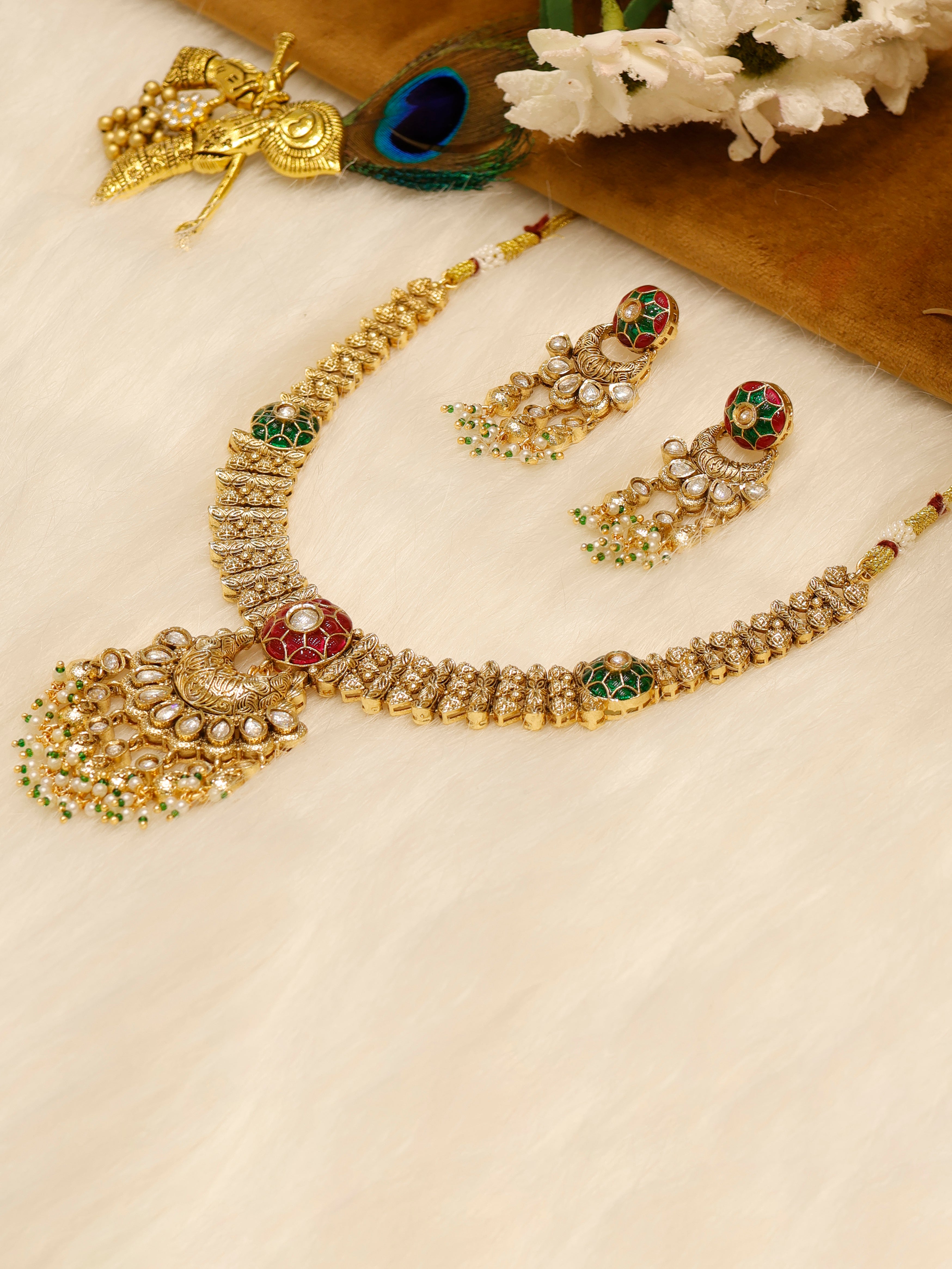 Aanura Bridal Kundan Pearl Choker Necklace with Earrings