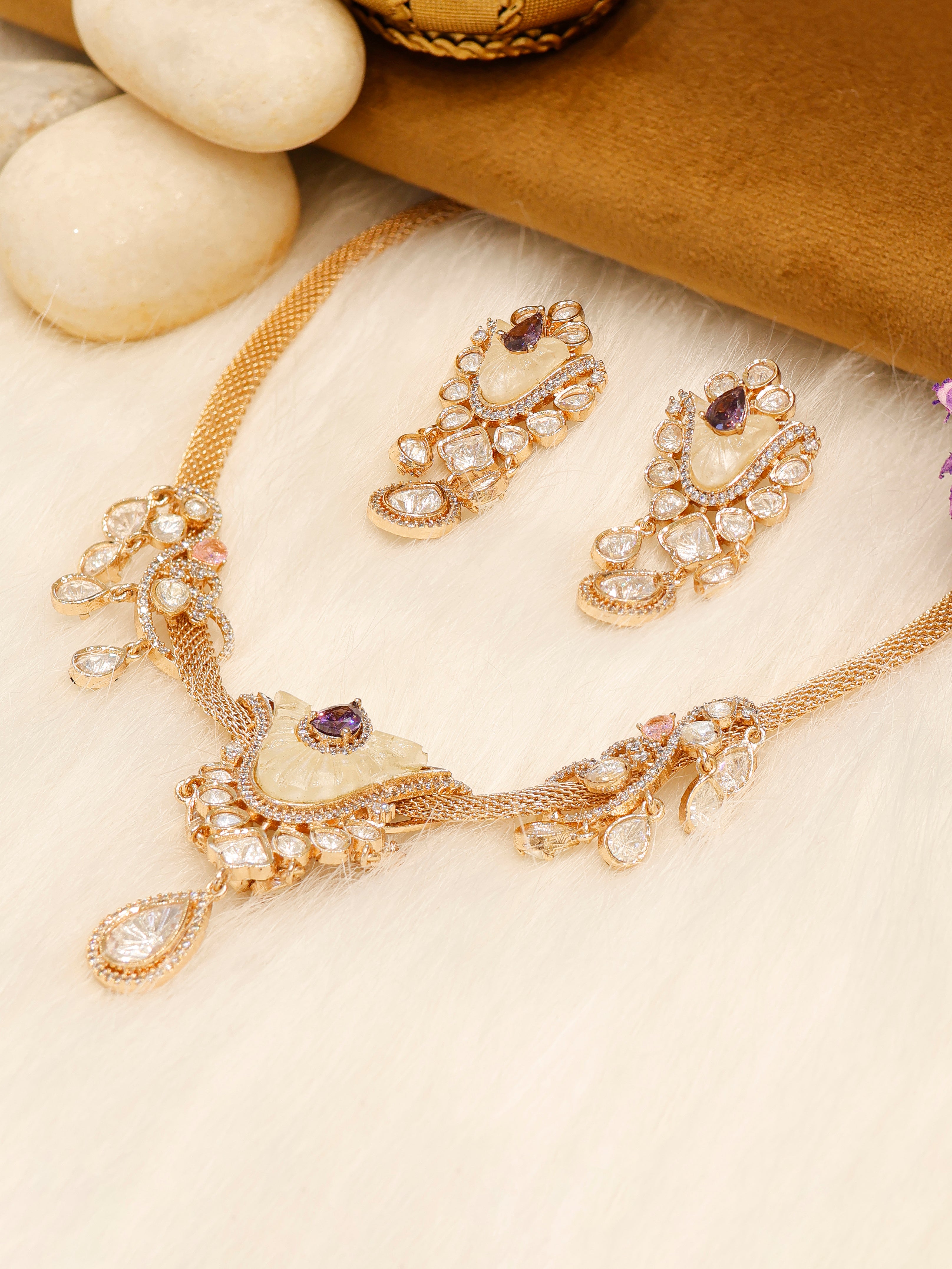 Aanura White Stone Drop Necklace Set