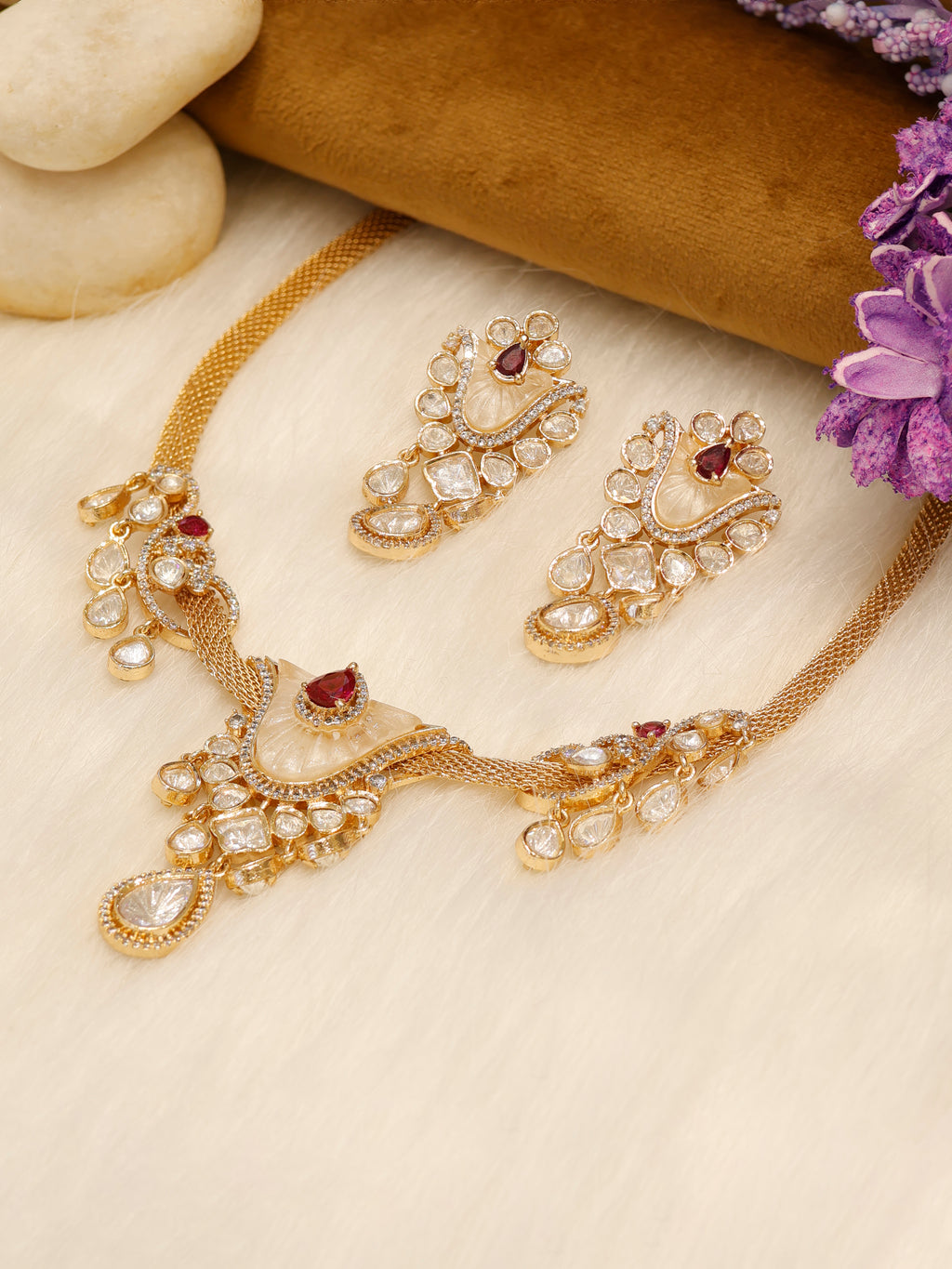 Aanura White Stone Drop Necklace Set