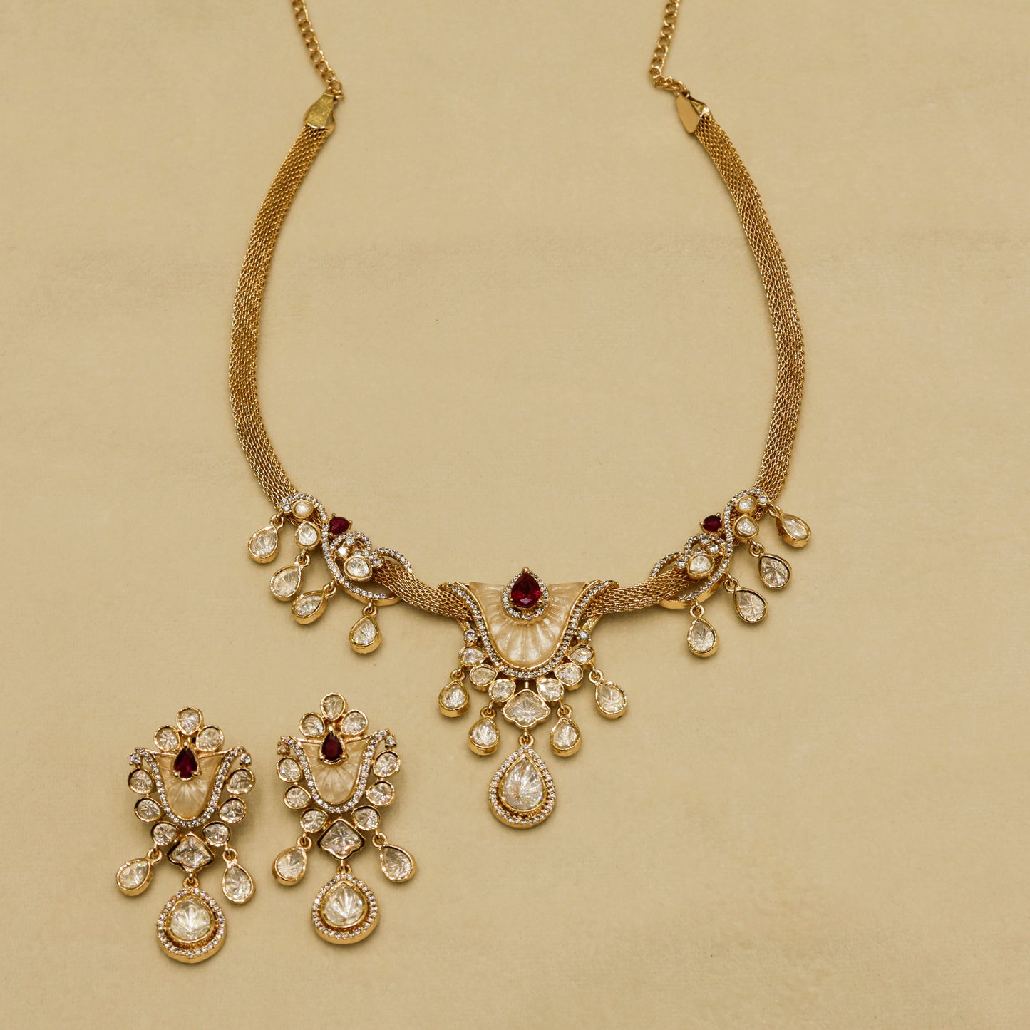 Aanura White Stone Drop Necklace Set