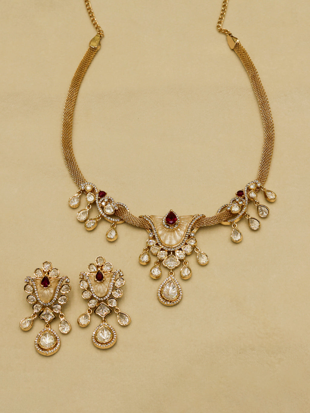 Aanura White Stone Drop Necklace Set