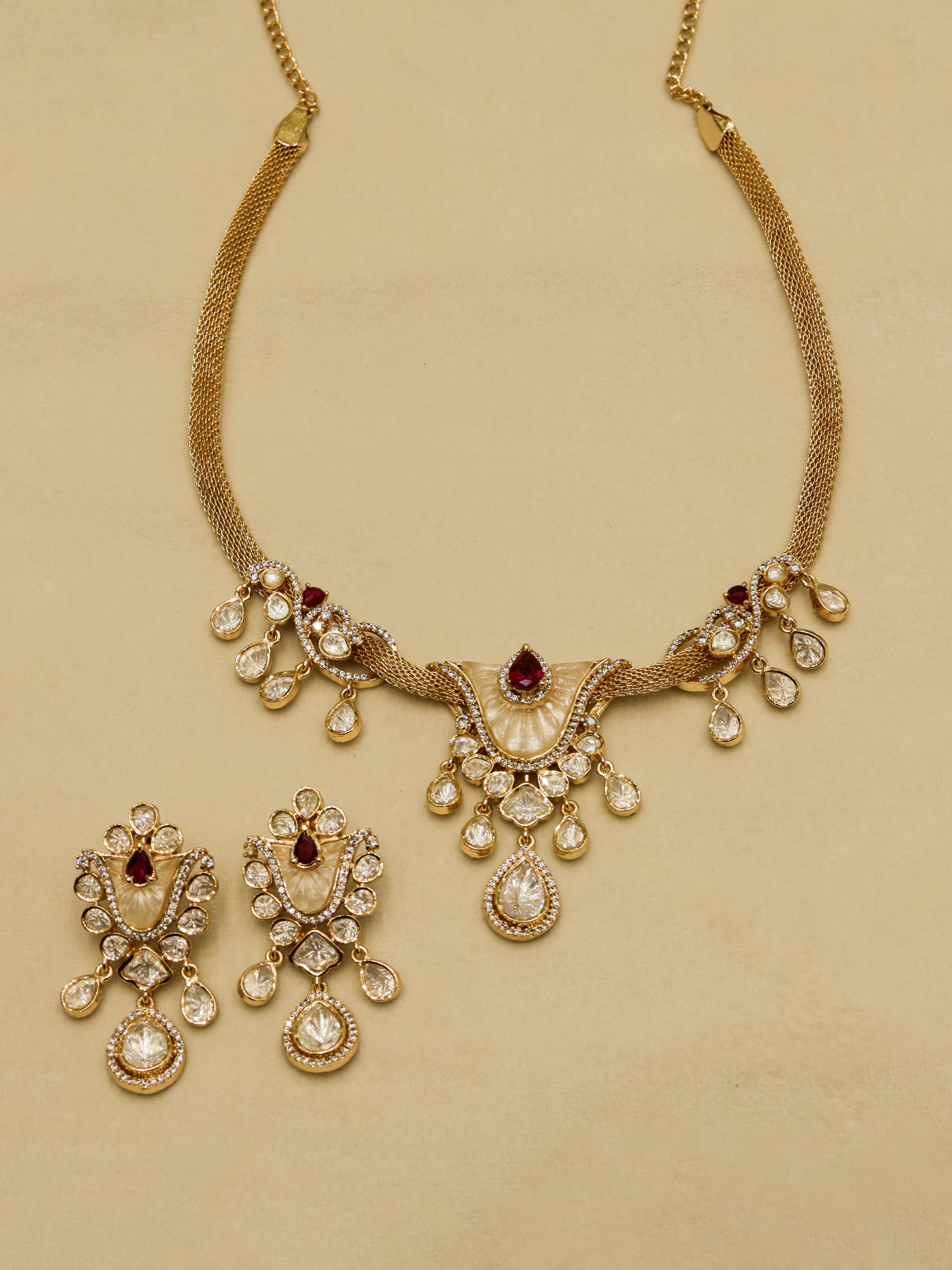 Aanura White Stone Drop Necklace Set