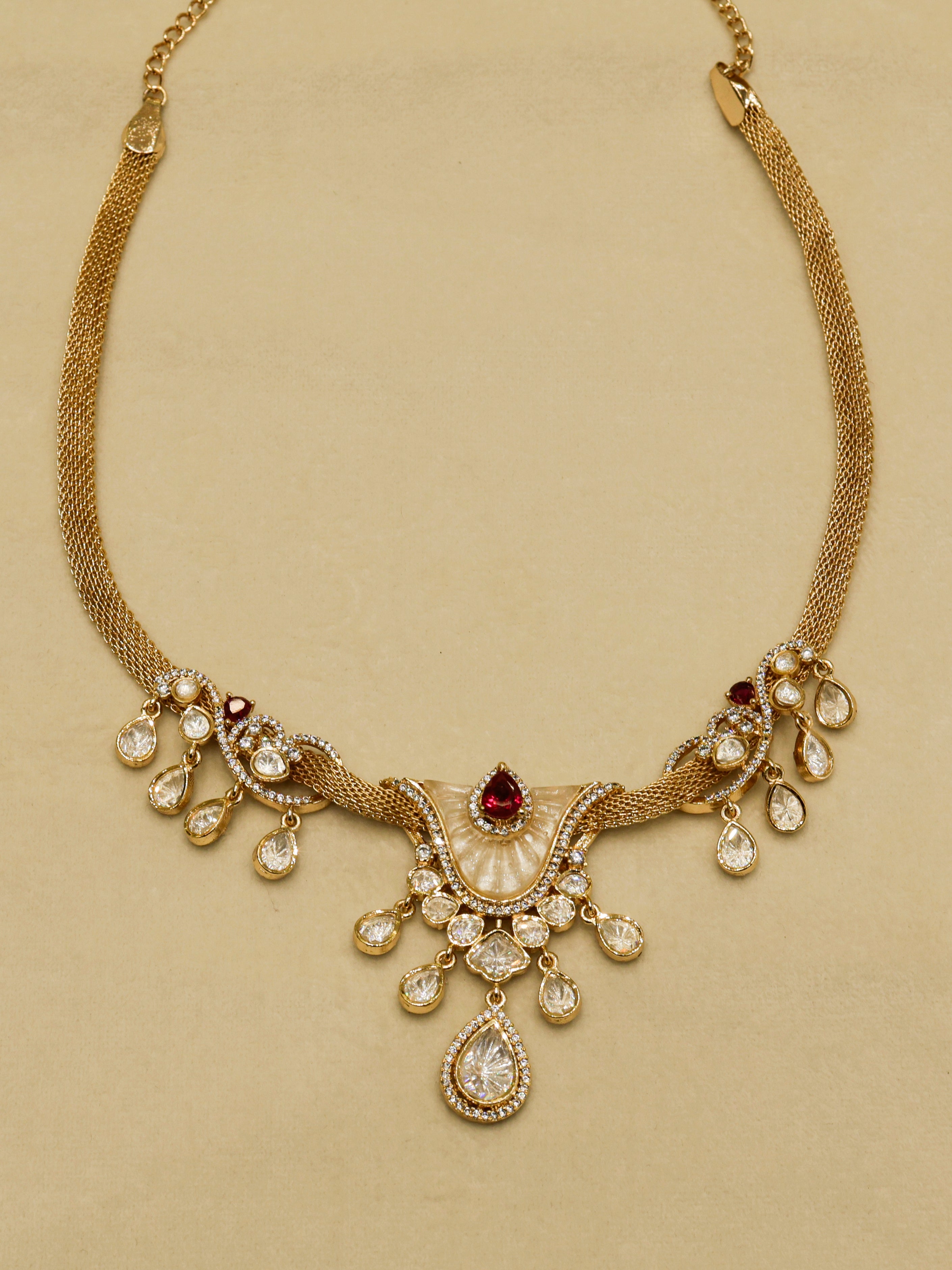 Aanura White Stone Drop Necklace Set