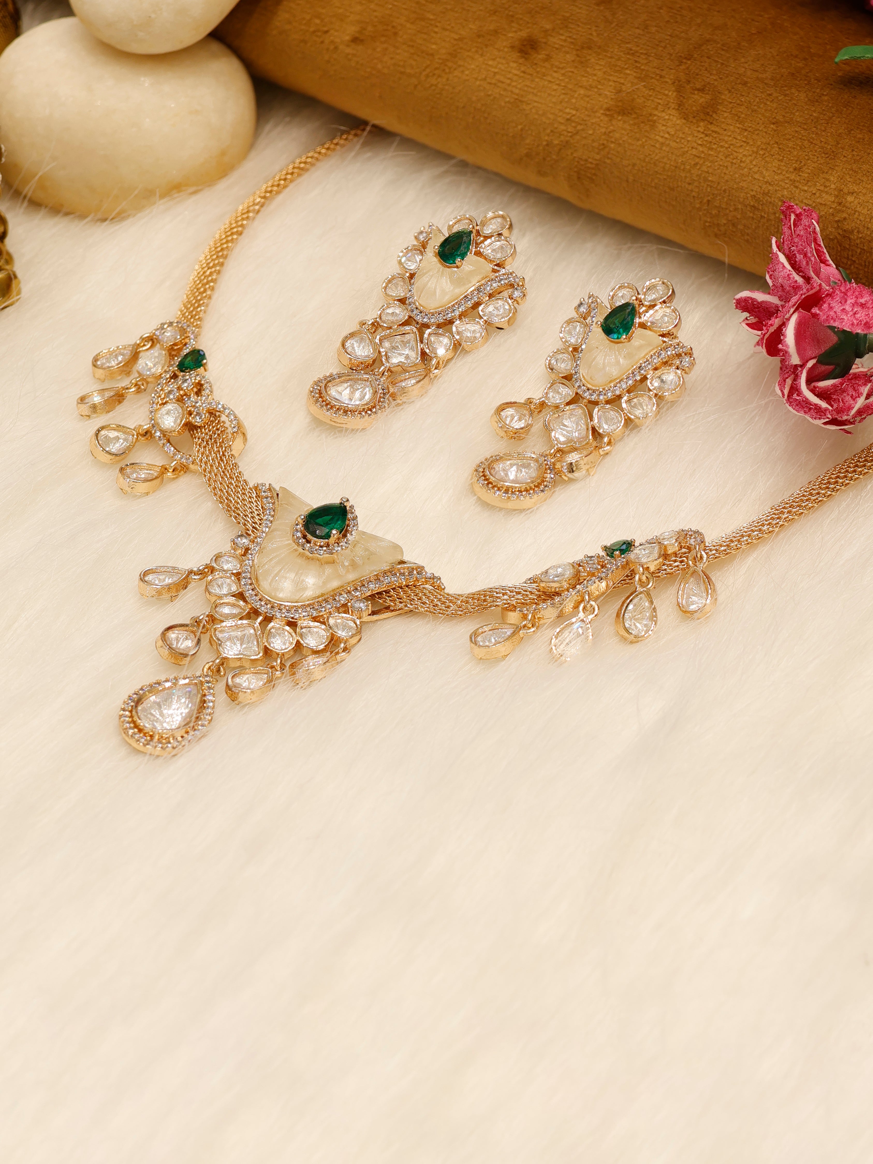 Aanura White Stone Drop Necklace Set