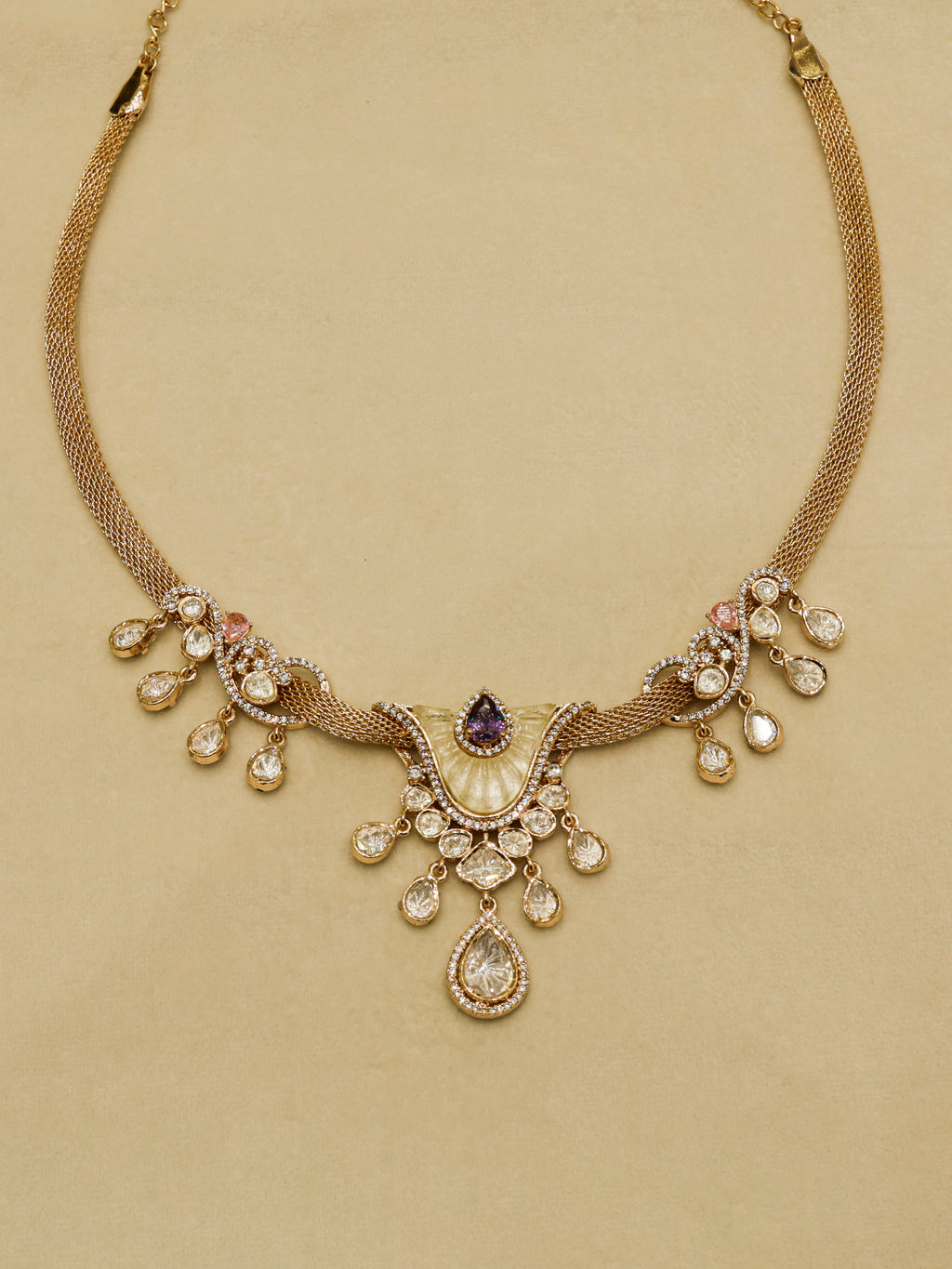 Aanura White Stone Drop Necklace Set
