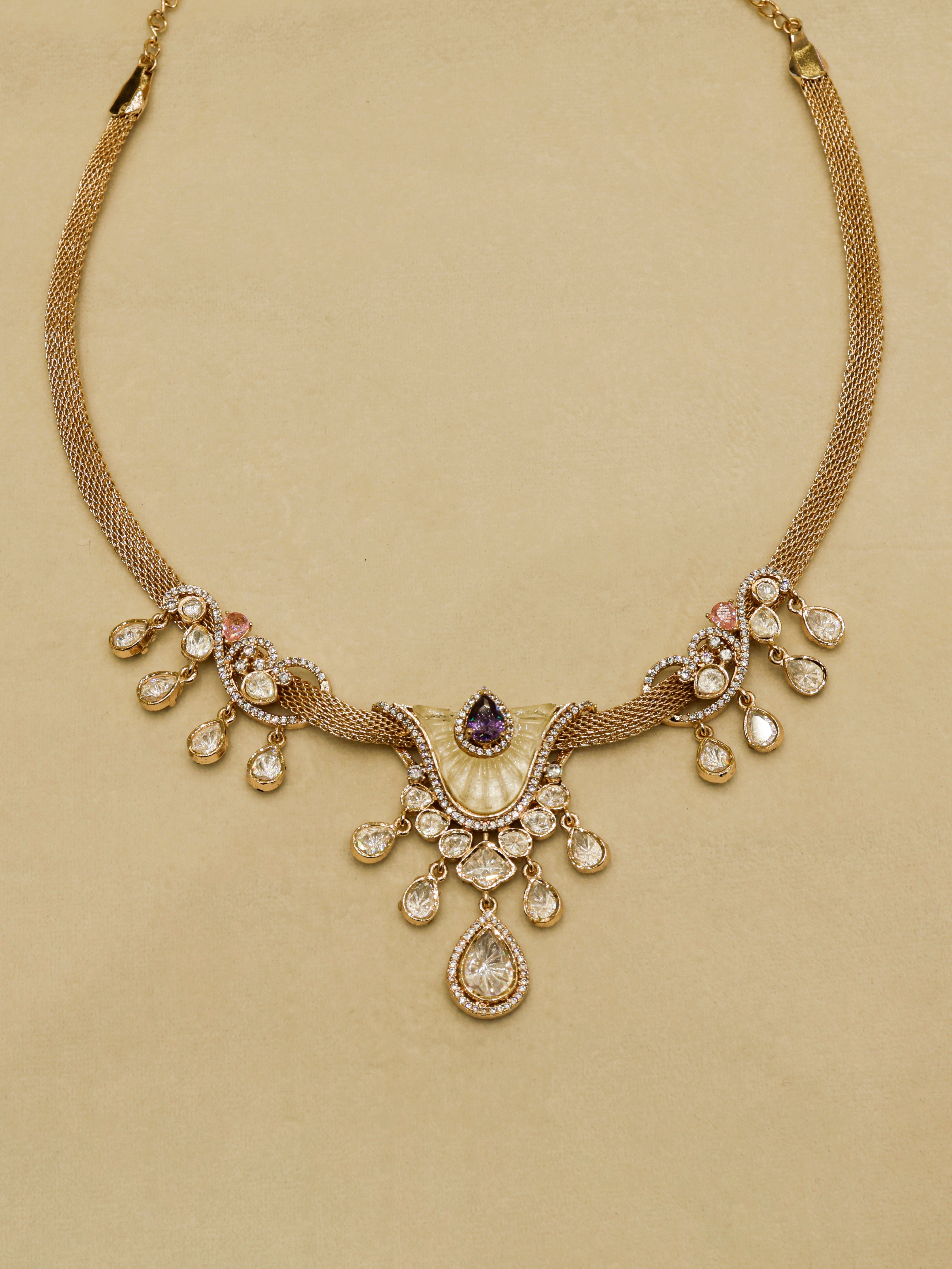 Aanura White Stone Drop Necklace Set