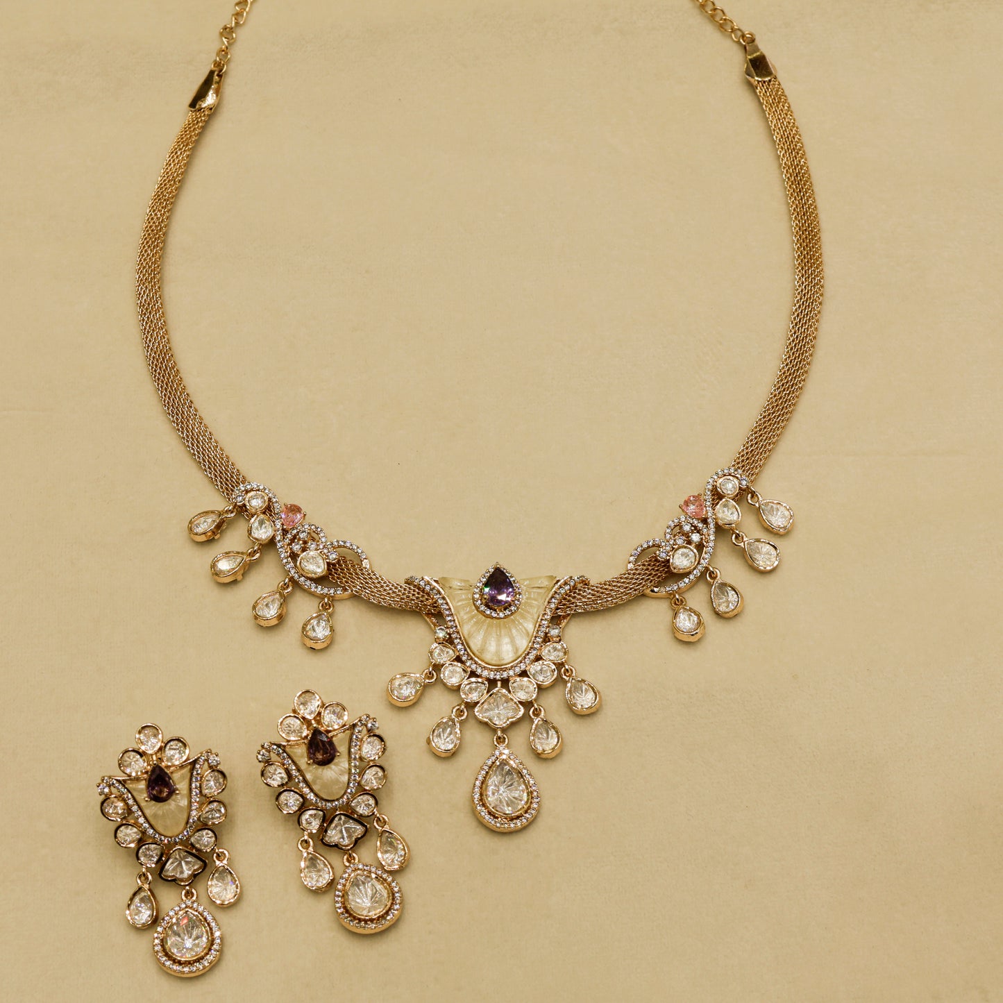 Aanura White Stone Drop Necklace Set