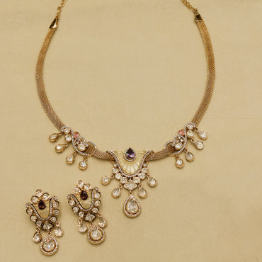 Aanura White Stone Drop Necklace Set