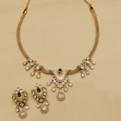 Aanura White Stone Drop Necklace Set