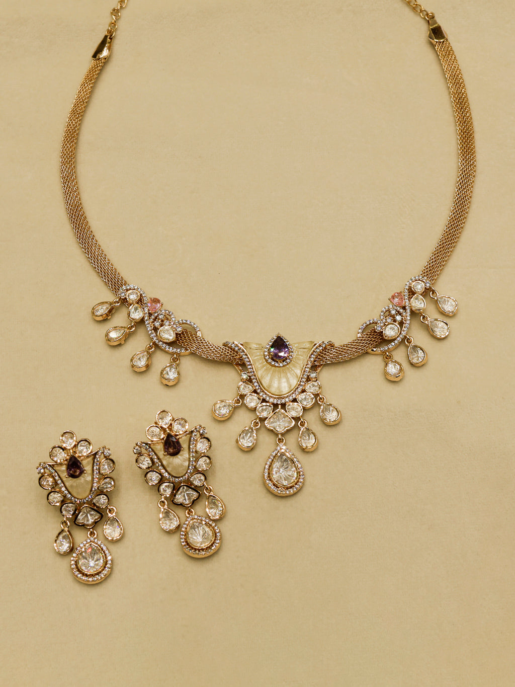 Aanura White Stone Drop Necklace Set