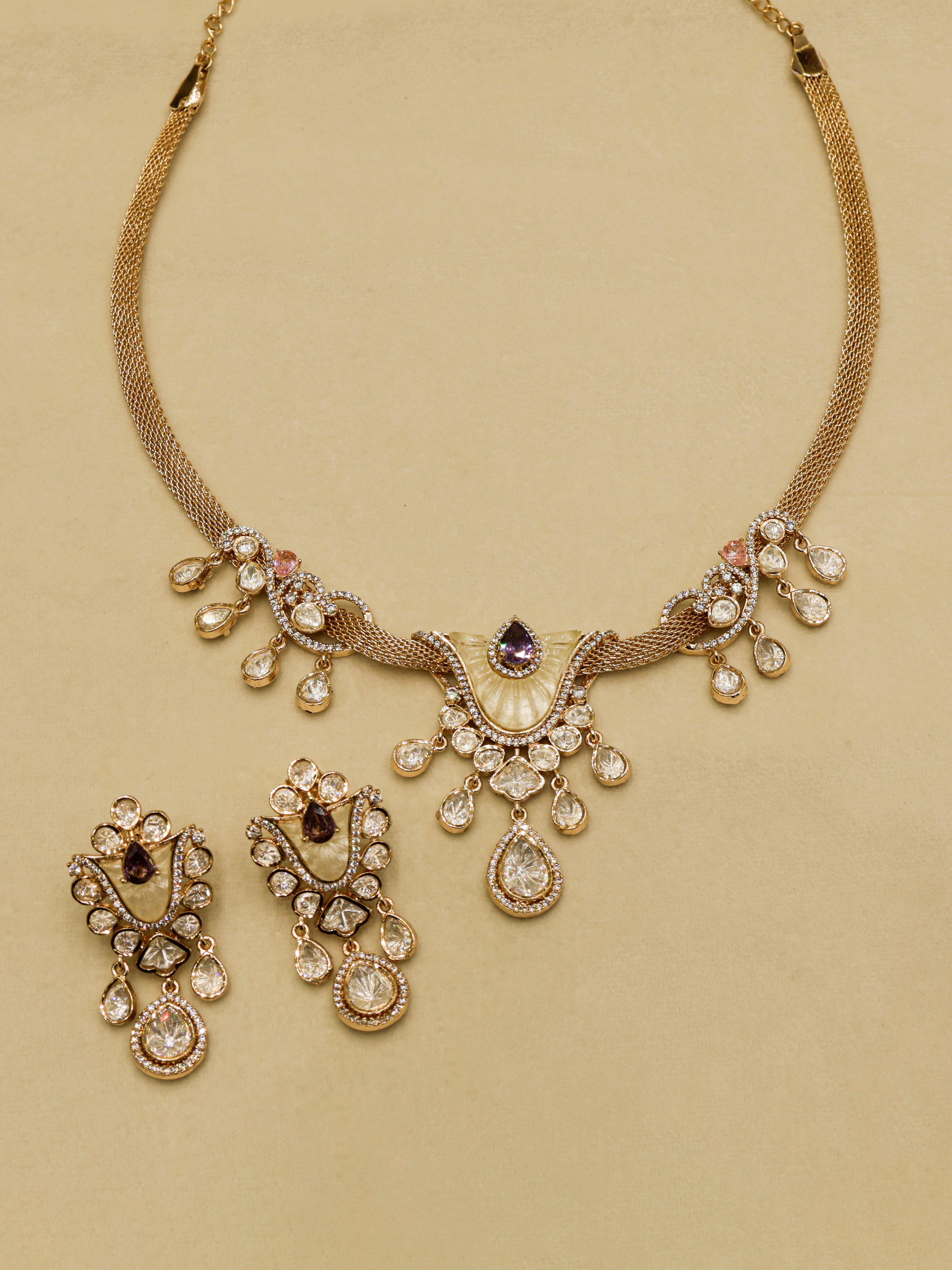 Aanura White Stone Drop Necklace Set