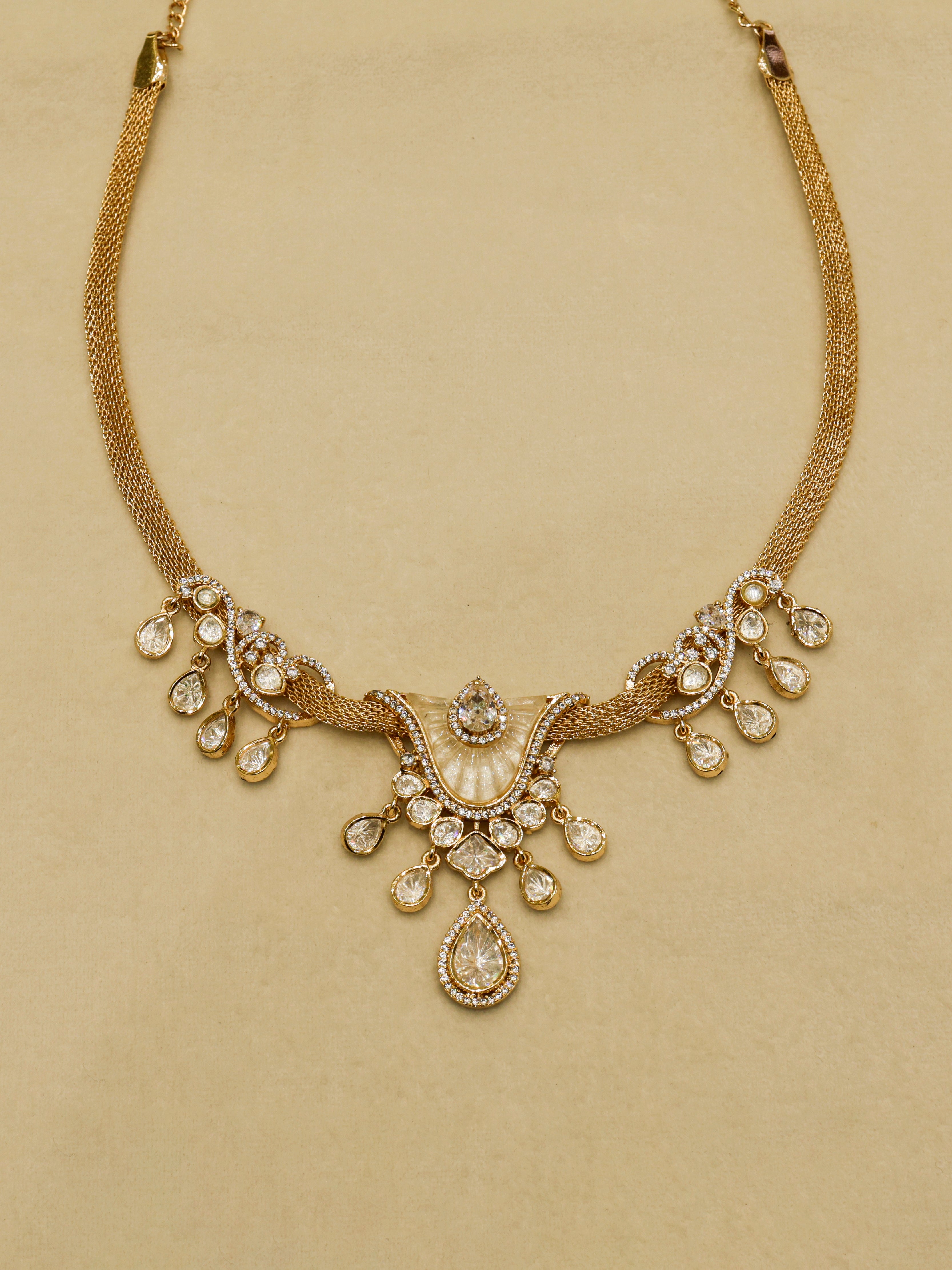 Aanura White Stone Drop Necklace Set
