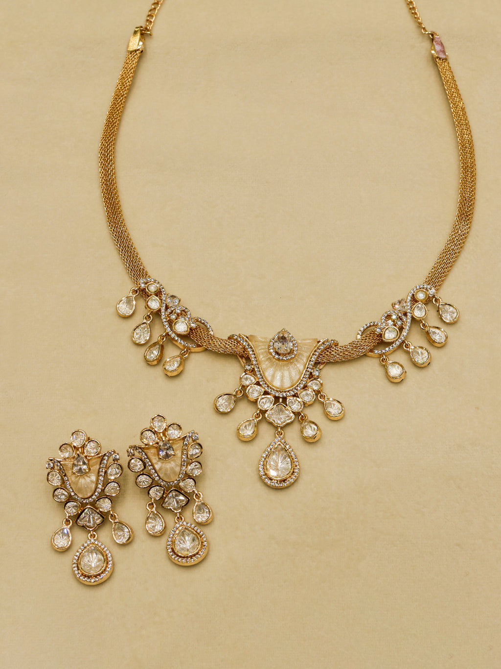 Aanura White Stone Drop Necklace Set