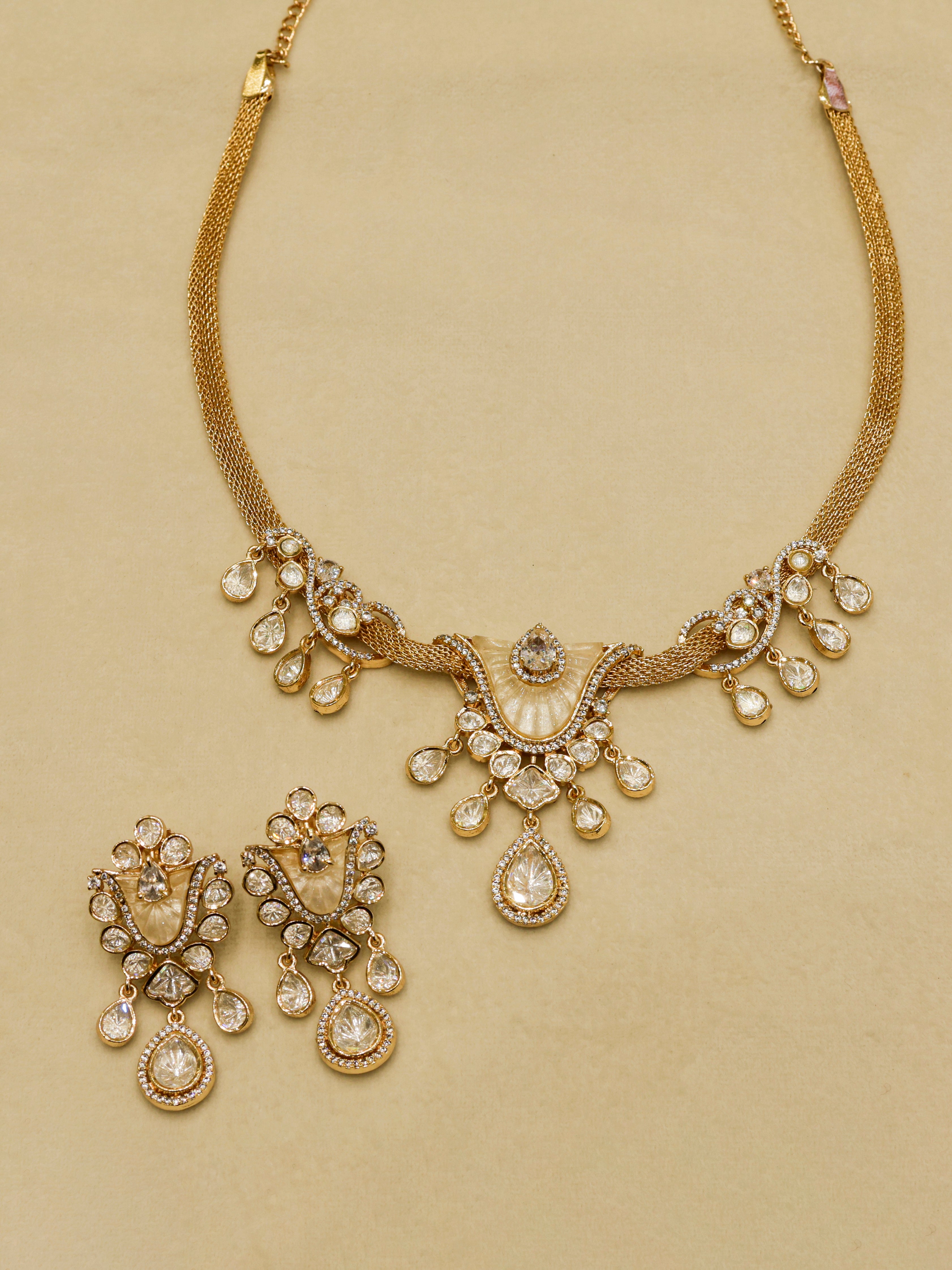 Aanura White Stone Drop Necklace Set
