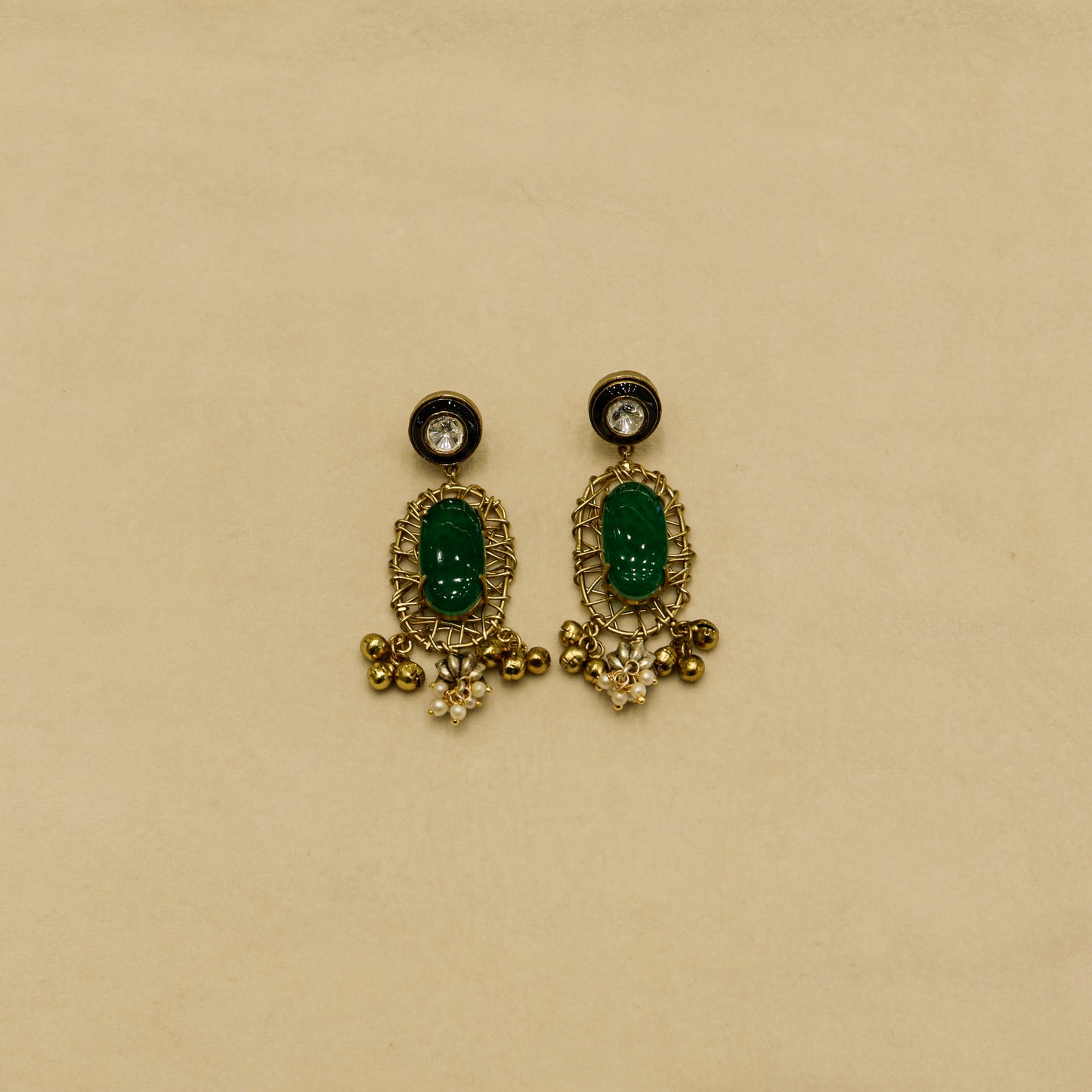 Aanura Pink Stone Antique Pendant Necklace Set