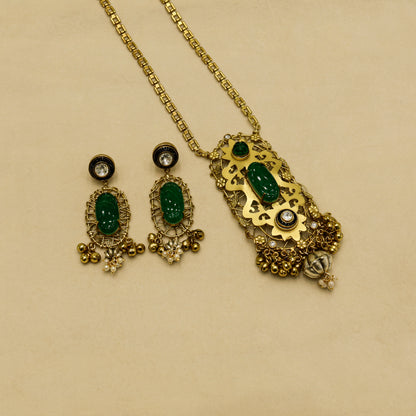 Aanura Pink Stone Antique Pendant Necklace Set