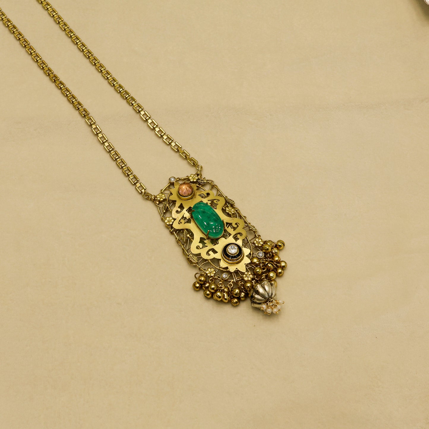 Aanura Pink Stone Antique Pendant Necklace Set