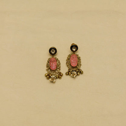 Aanura Pink Stone Antique Pendant Necklace Set