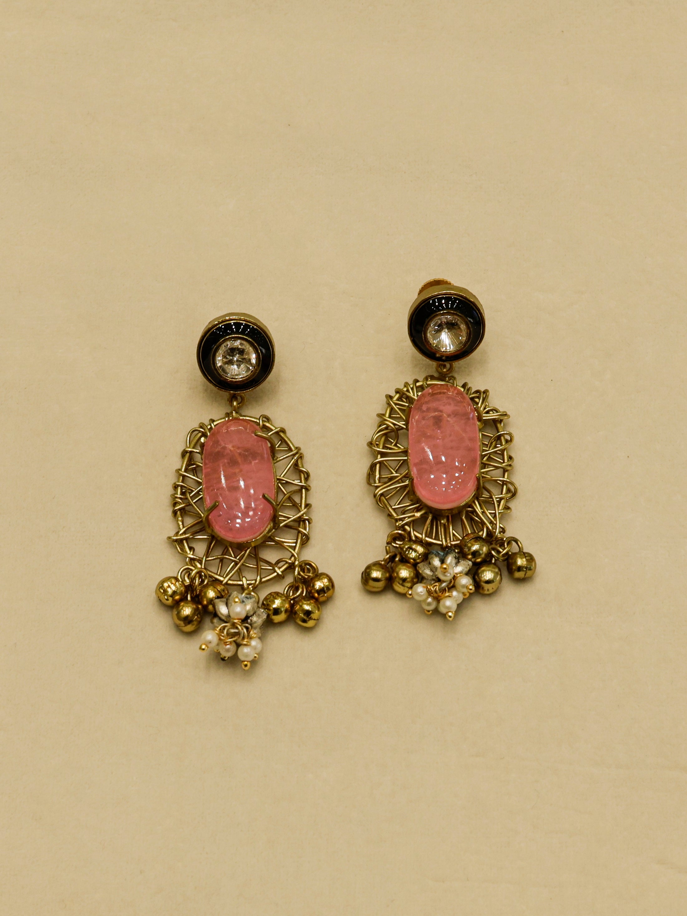 Aanura Pink Stone Antique Pendant Necklace Set
