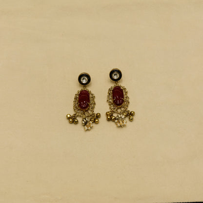 Aanura Pink Stone Antique Pendant Necklace Set