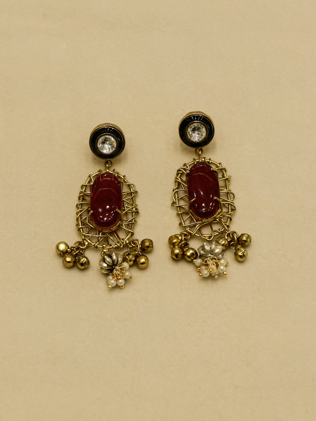Aanura Pink Stone Antique Pendant Necklace Set