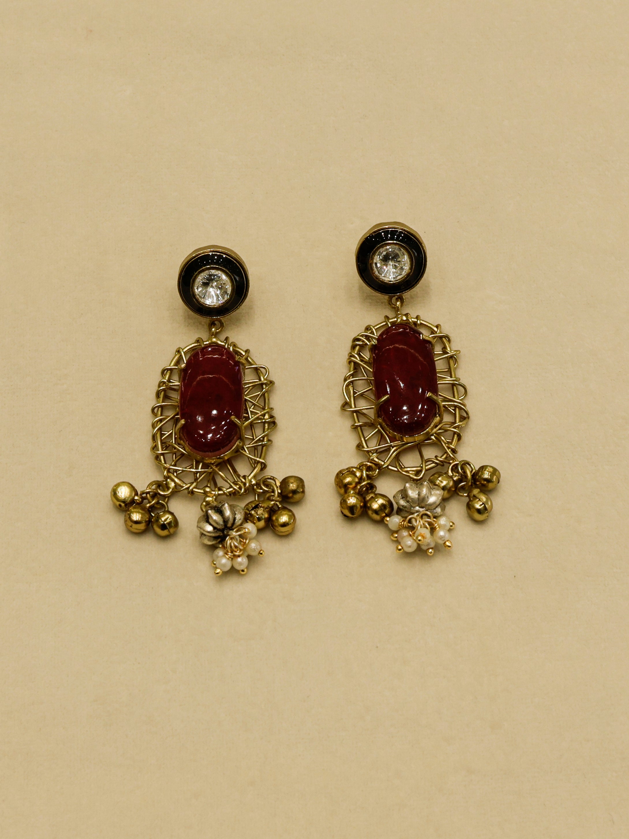 Aanura Pink Stone Antique Pendant Necklace Set