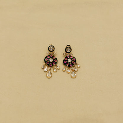 Aanura Purple Kundan Pendant Necklace & Earrings