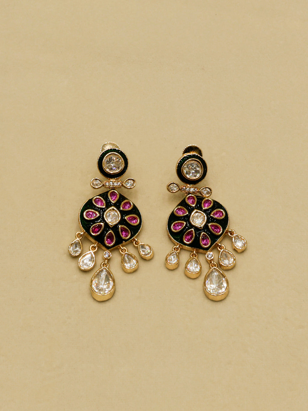 Aanura Purple Kundan Pendant Necklace & Earrings