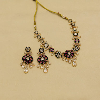 Aanura Purple Kundan Pendant Necklace & Earrings