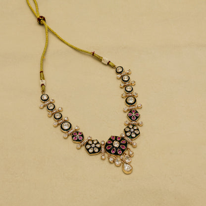 Aanura Purple Kundan Pendant Necklace & Earrings