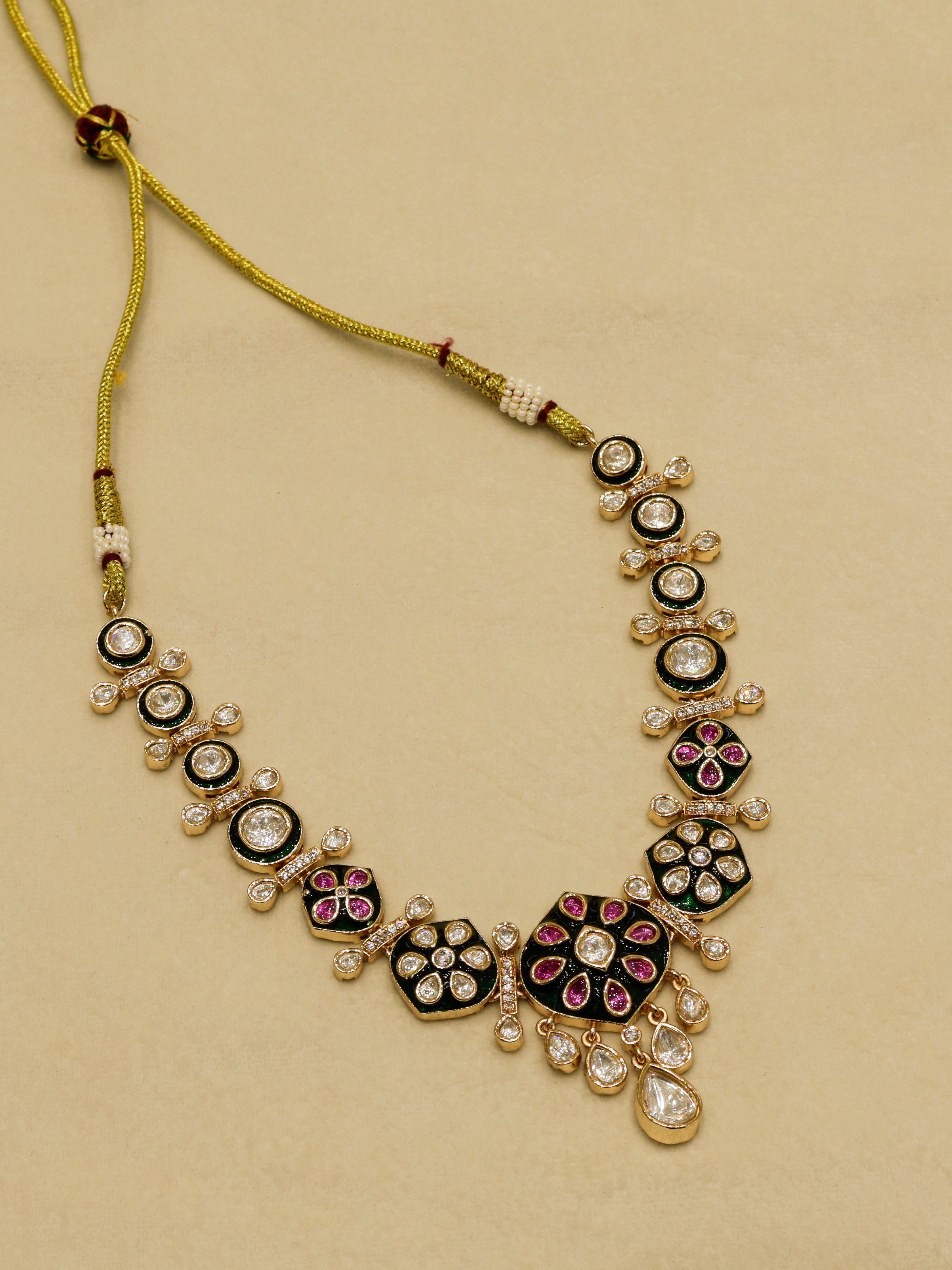 Aanura Purple Kundan Pendant Necklace & Earrings